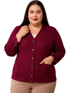 urban rock Self Design V Neck Casual Women Purple Sweater