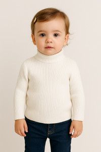 Poorrns Solid Turtle Neck Casual Baby Boys & Baby Girls White Sweater