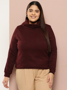 Sztori Solid Turtle Neck Casual Women Maroon Sweater