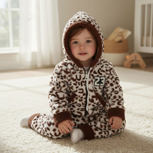 Lws Printed Hooded Neck Casual Baby Boys & Baby Girls White, Brown Sweater