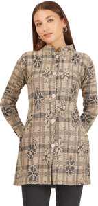 बड़ोस महिलाओं के लिए  कैज़ुअल सेल्फ डिज़ाइन भूरा मैंडरिन नेक स्वेटर