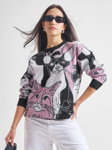 Tokyo Talkies Printed Round Neck Casual Women Multicolor Sweater