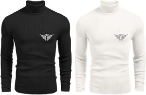 BELLO TOKO Solid Turtle Neck Lounge Wear Men Black, White Sweater