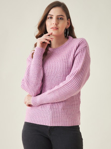 Modeve Self Design Round Neck Casual Women Purple Sweater