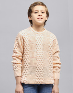 MONTE CARLO Self Design Round Neck Casual Boys Pink Sweater