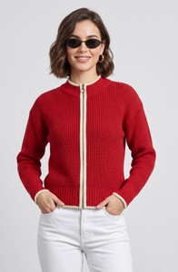 WOOLBERRY Self Design High Neck Casual Women Red Sweater