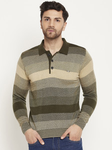 DUKE Woven Collared Neck Casual Men Green Sweater