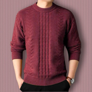 Kavya Creations Solid Round Neck Casual Men Maroon Sweater