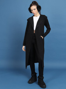 Tokyo Talkies Solid Hooded Neck Casual Women Black Sweater