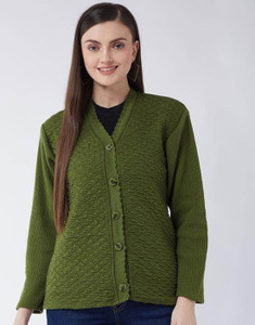 Aaradhana Solid V Neck Casual Women Green Sweater
