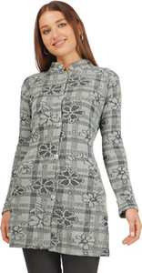 बड़ोस महिलाओं के लिए  कैज़ुअल प्रिंटेड हल्का हरा मैंडरिन नेक स्वेटर