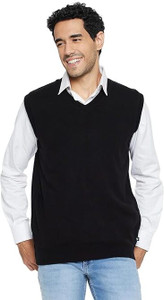GAINELL Solid V Neck Casual Men Black Sweater