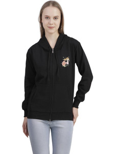 Priyansh Enterprises Printed Hooded Neck Casual Women Black Sweater