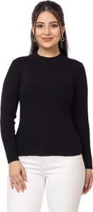 Lasoon Self Design Round Neck Casual Women Black Sweater