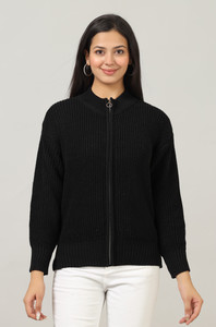 WOOLBERRY Self Design High Neck Casual Women Black Sweater