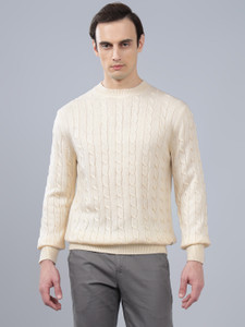CANTABIL Woven Round Neck Casual Men White Sweater