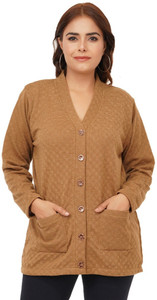 urban rock Self Design V Neck Casual Women Beige Sweater