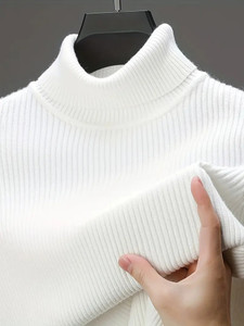HEA7ENS Striped High Neck Casual Men White Sweater