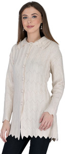 Luciana Self Design Collared Neck Party Women Beige Sweater