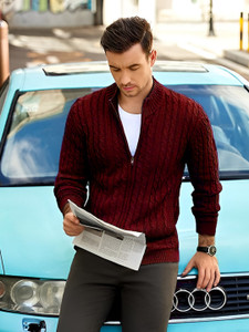 TYSORT Self Design Round Neck Casual Men Maroon Sweater