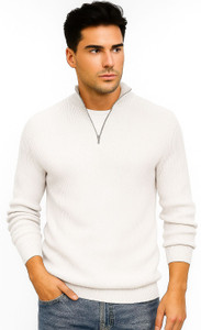 ColorChakra Self Design High Neck Casual Men White Sweater