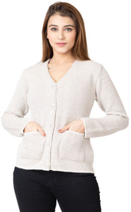 TWENTY ME Self Design V Neck Casual Women White Sweater