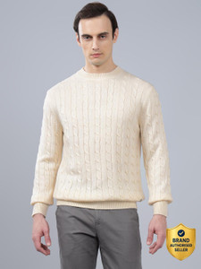 CANTABIL Woven Round Neck Casual Men White Sweater