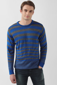 PETER ENGLAND Striped Round Neck Casual Men Blue, Grey Sweater