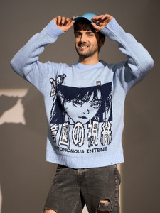 FUGAZEE Printed Round Neck Casual Men Blue Sweater - Image 4