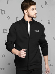 TRIPR Printed Round Neck Casual Men Black Sweater