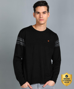 Raymond Self Design Crew Neck Casual Men Black Sweater