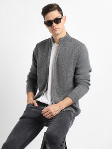 Dennis Lingo Solid Turtle Neck Casual Men Grey Sweater