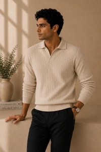 KaramKar Beige Men Casual Sweater - Image 5