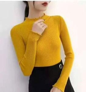 Clothy Solid Round Neck Casual Women Yellow Sweater