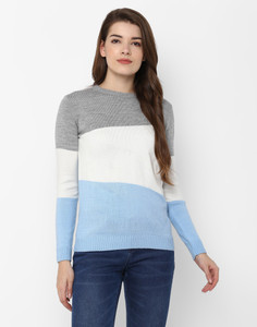 PROVOGUE Colorblock Crew Neck Casual Women Multicolor Sweater