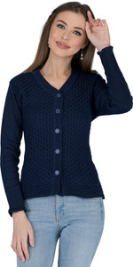 lady willington Self Design V Neck Casual Women Dark Blue Sweater