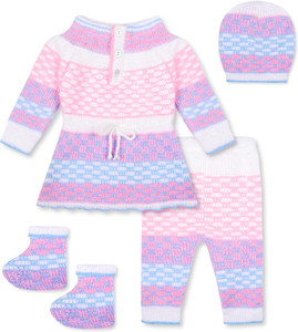 Toyific Self Design Round Neck Casual Baby Girls Pink Sweater