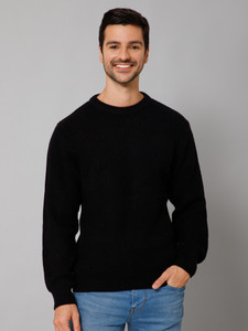 CANTABIL Self Design Round Neck Casual Men Black Sweater