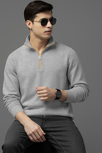 TRIPR Solid High Neck Casual Men Grey Sweater