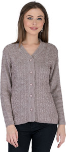 lady willington Self Design V Neck Party Women Brown Sweater