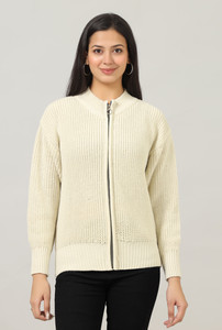 WOOLBERRY Self Design High Neck Casual Women Beige Sweater