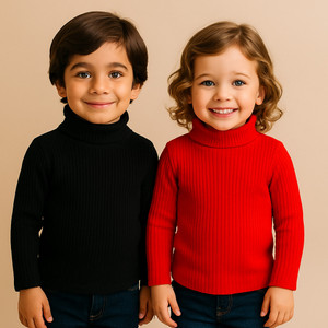 MOM & SON Solid High Neck Casual Baby Boys & Baby Girls Multicolor Sweater