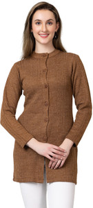 हिफज़ा महिलाओं के लिए  कैज़ुअल सॉलिड भूरा गोल गला स्वेटर