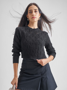 Tokyo Talkies Solid Crew Neck Casual Women Black Sweater