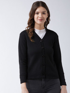 Pivl Self Design V Neck Casual Women Black Sweater