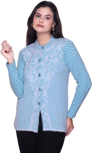 FASHSTORE Self Design Mandarin Neck Casual Women Blue Sweater