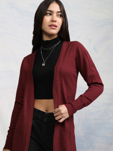 Tokyo Talkies Solid Round Neck Casual Women Red Sweater