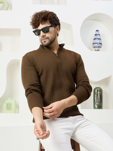 KVETOO Men Brown High Neck Casual Sweater - Image 6