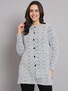 eWools Printed Round Neck Casual Women Black Sweater