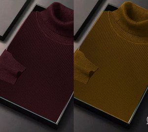 TEE TREE Solid High Neck Formal Men Maroon, Yellow Sweater